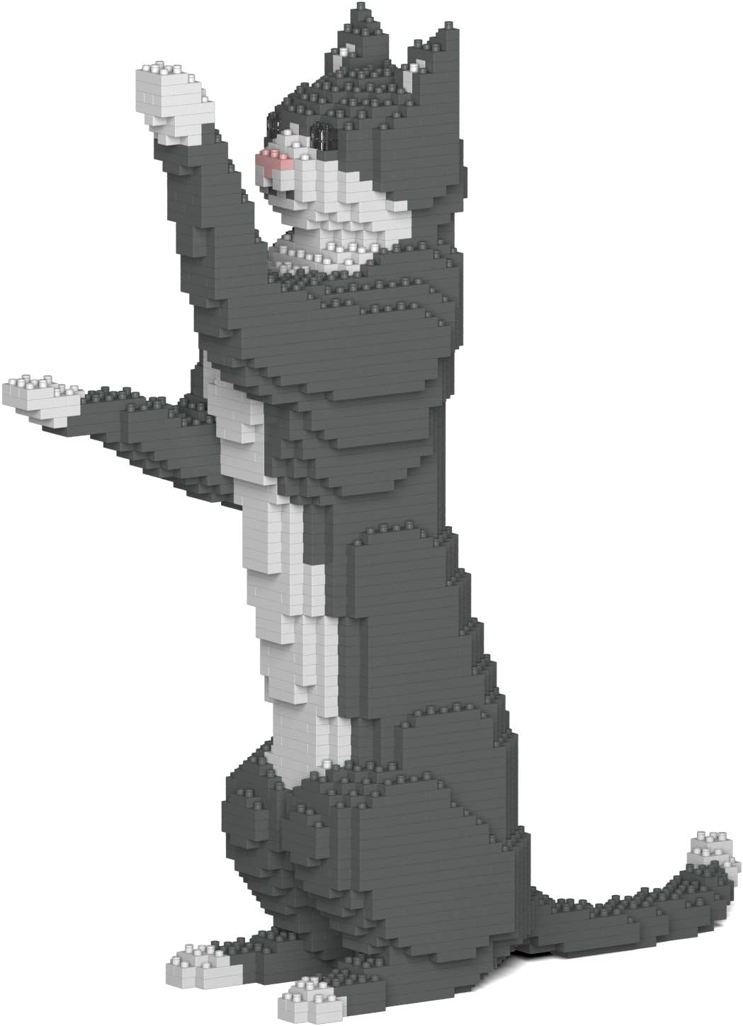 Grey and white tuxedo cat brick sculpture – view 6