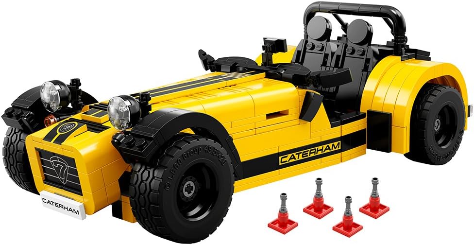 Built British classic sports car brick model raised on axle stands