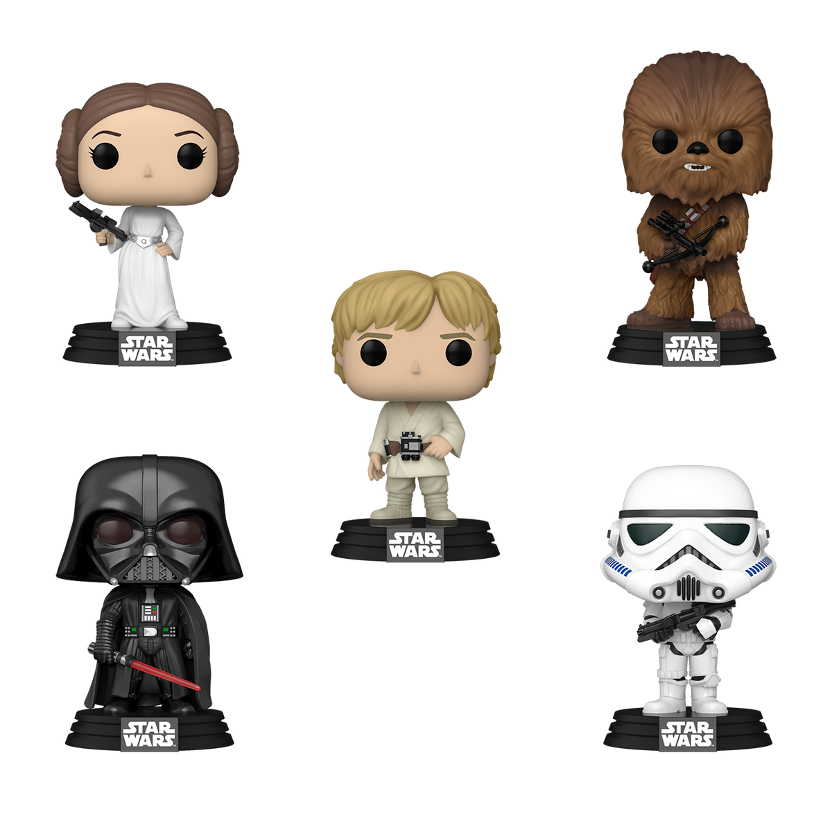 Funko Pop! Star Wars Luke Skywalker, Princess Leia, Chewbacca, Darth Vader and Stormtrooper Vinyl Figure Five-Pack - View 4
