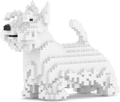 Brick-built black Scottish Terrier dog sculpture standing
