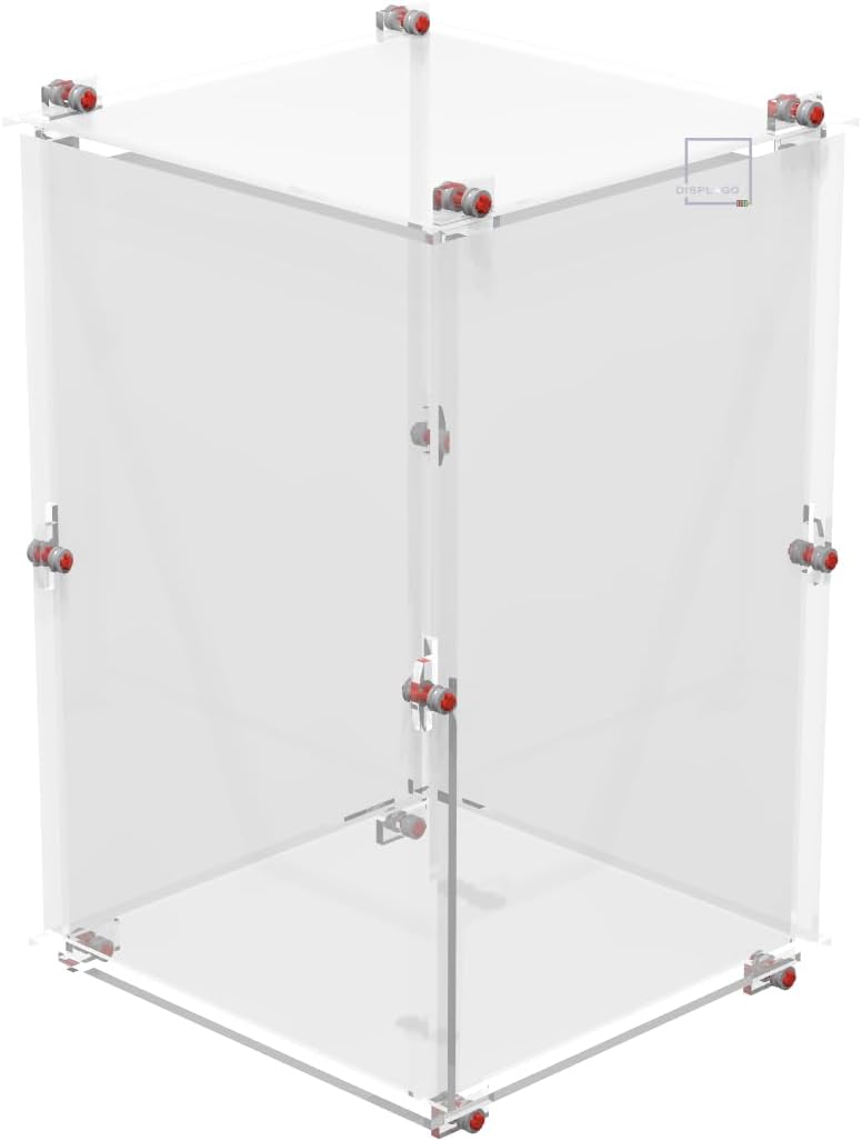 Clear acrylic case holding a yellow and white banana skeleton brick figure