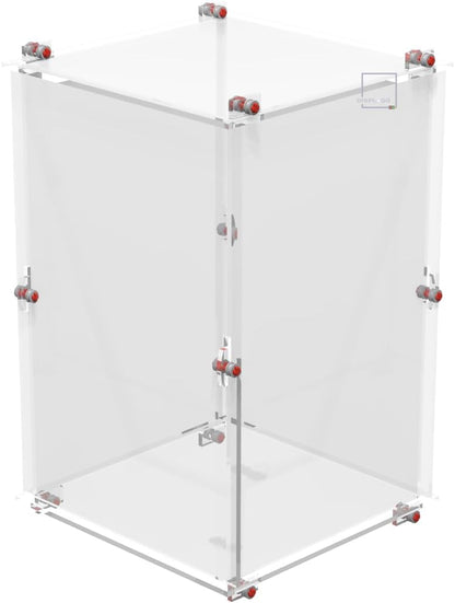 Clear acrylic case holding a yellow and white banana skeleton brick figure
