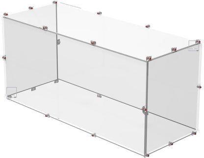 Clear acrylic display case with black base holding a kart racer brick model – view 2