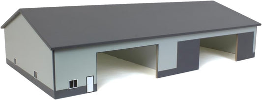 Dark and light gray 1/64 scale wooden pole barn with two doors and removable roof