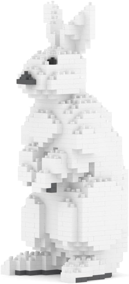 Brick-built lifelike rabbit sculpture sitting upright
