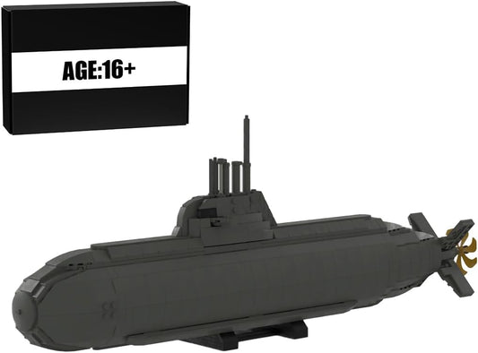 Brick-built modern submarine with teardrop hull and X-shaped rudder
