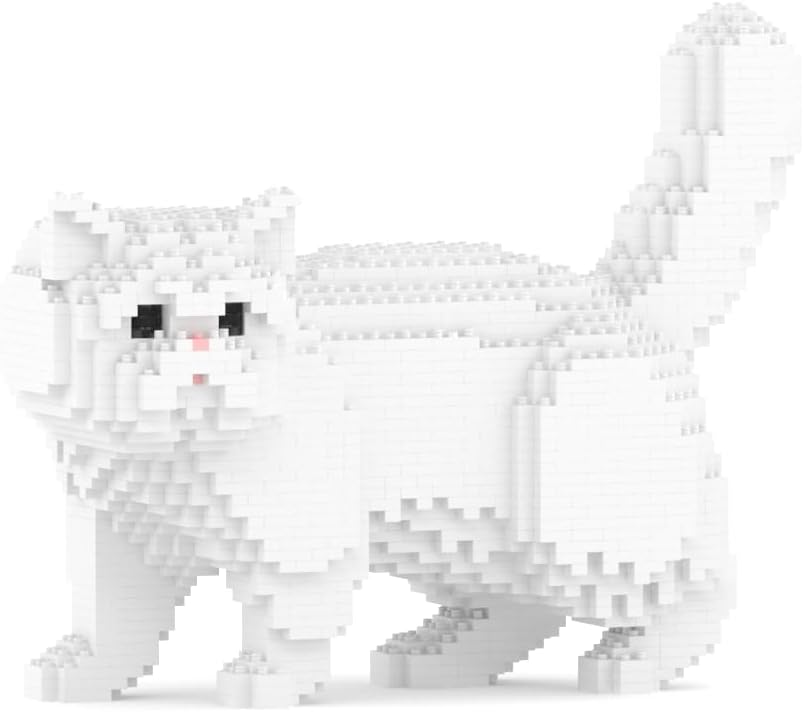 Brick-built Exotic Shorthair cat sculpture sitting with a round flat face – view 2