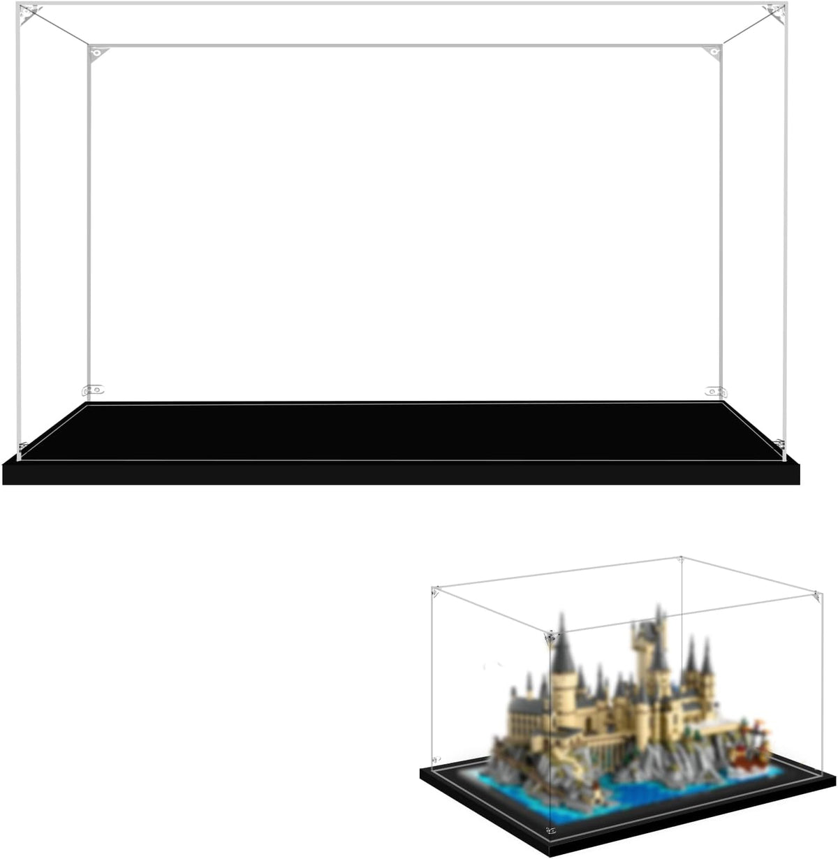 Clear display case over a large brick-built wizard castle model – view 3