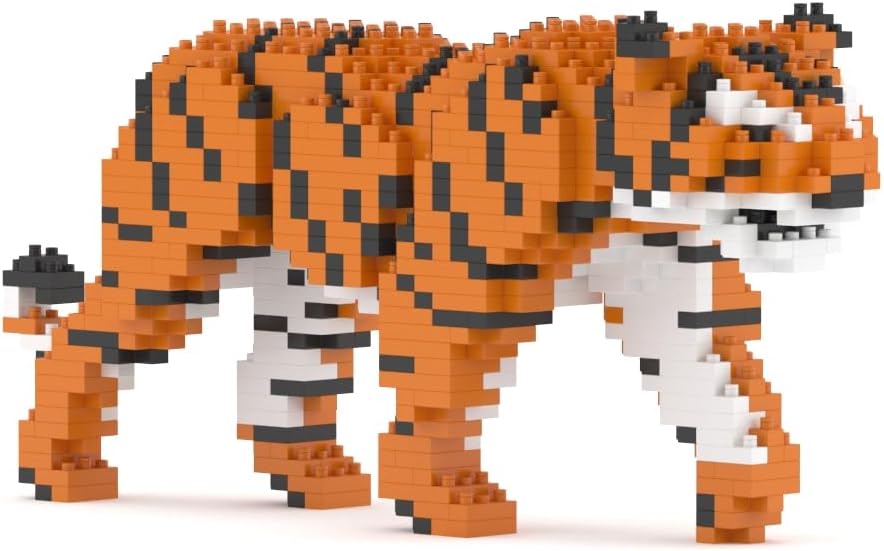 Brick-built striped tiger sculpture standing