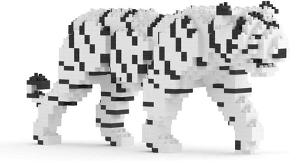 Brick-built striped tiger sculpture standing – view 3