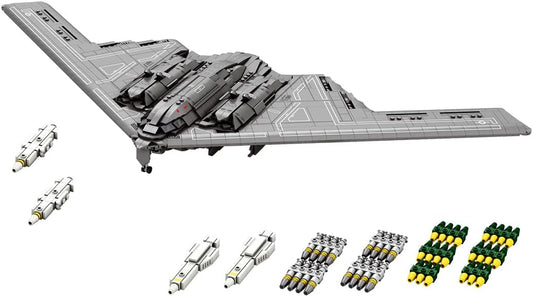 Brick-built flying-wing stealth bomber with open bomb bay