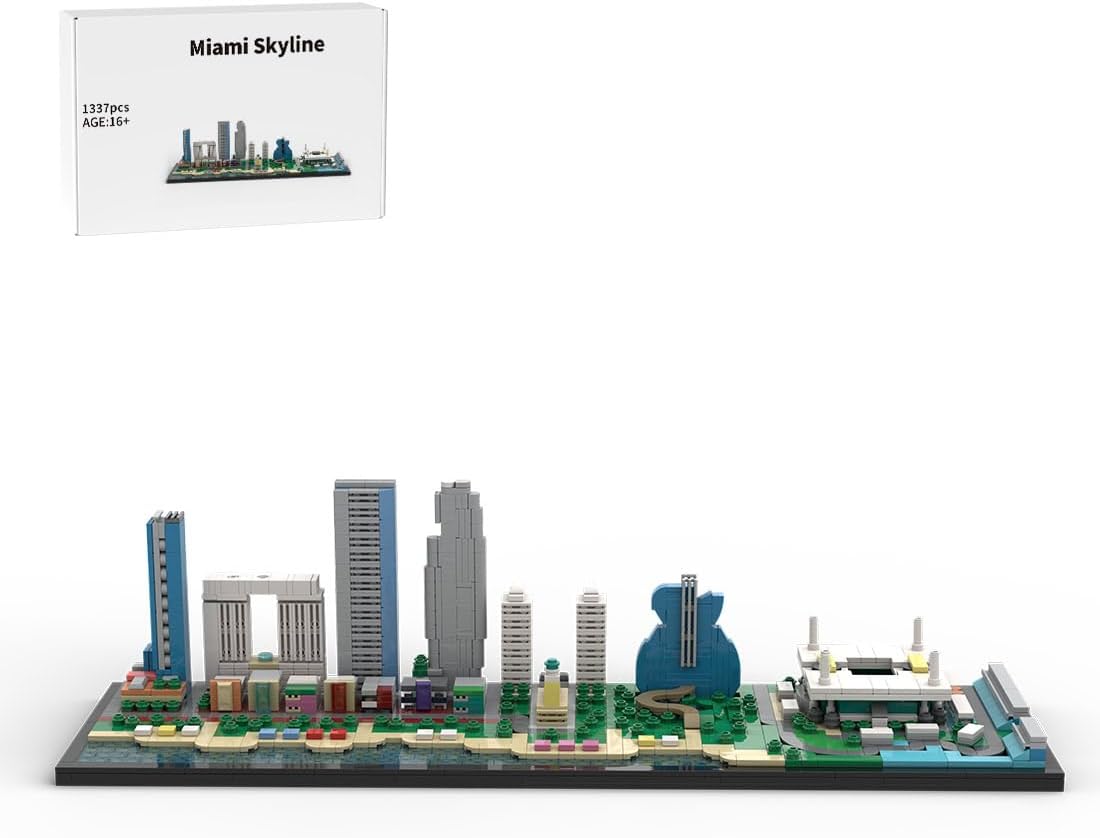 Brick-built Miami skyline architecture model with towers on a base