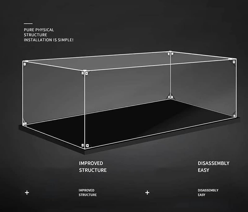 Clear acrylic display case holding a brick-built potted orchid
