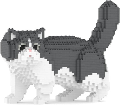 Brick-built Exotic Shorthair cat sculpture sitting with a round flat face