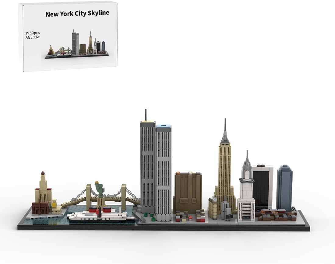 Brick-built Miami skyline architecture model with towers on a base – view 3