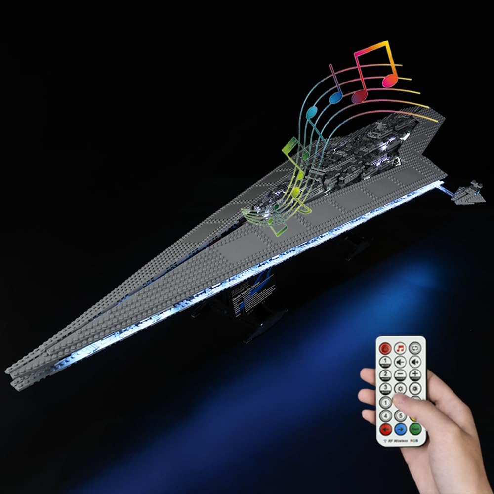 Long wedge-shaped gray space dreadnought brick model lit with LED lights – view 3
