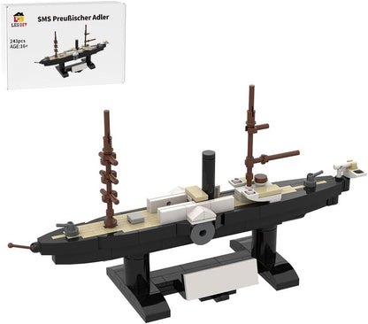 Gray and black brick-built armored cruiser with deck cannons and twin funnels – view 2
