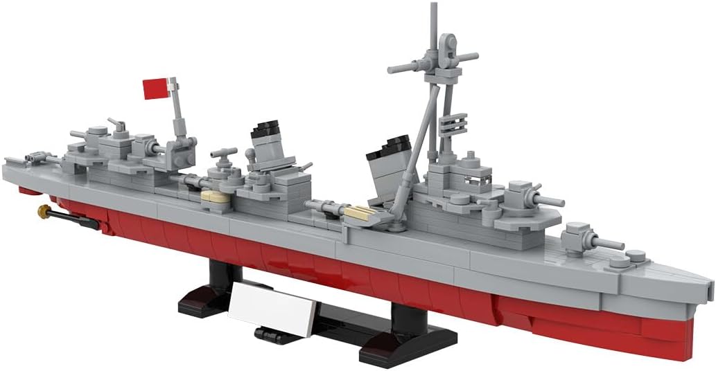 Gray brick-built aircraft carrier with flight deck and island tower – view 3