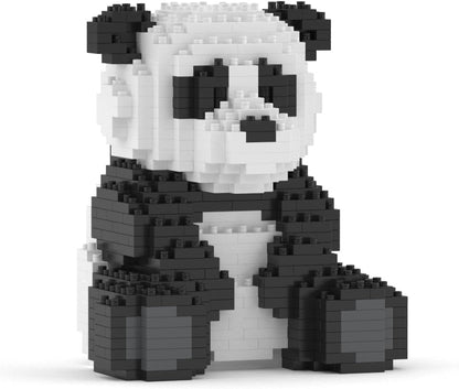 Brick-built black and white panda sculpture sitting upright – view 3
