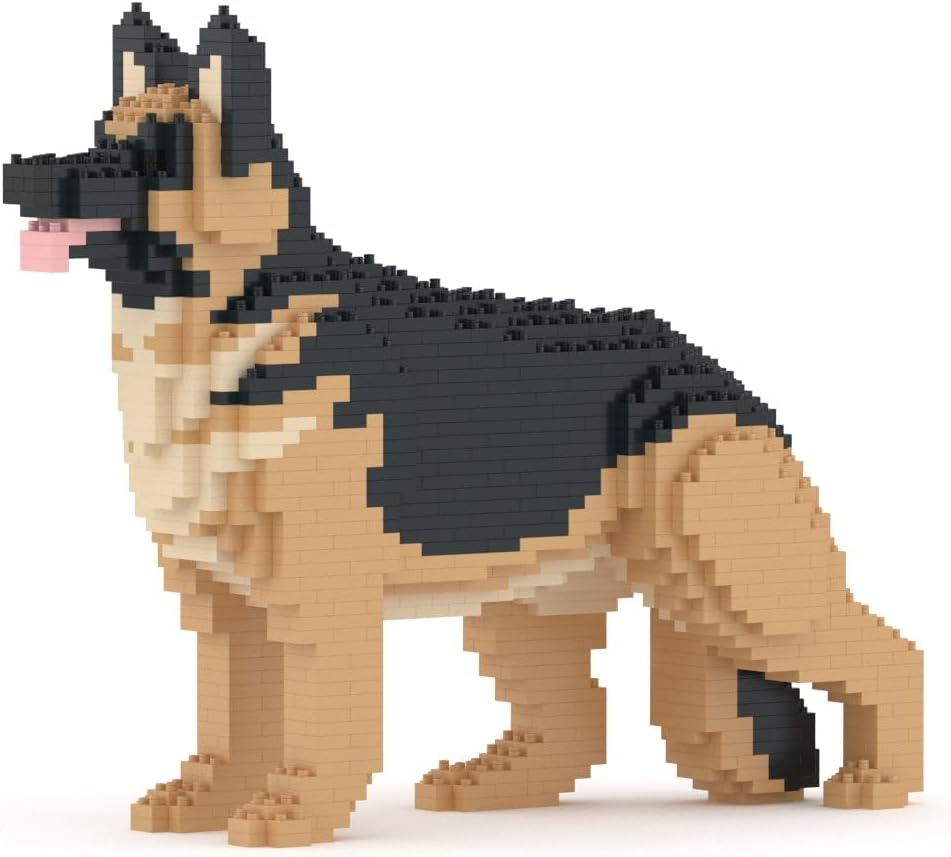Brick-built German Shepherd dog sculpture in a standing pose