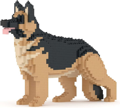 Brick-built German Shepherd dog sculpture in a standing pose