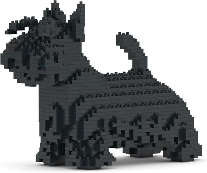 Brick-built black Scottish Terrier dog sculpture standing – view 2