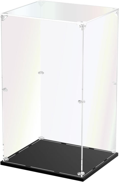 Clear acrylic display box holding a round superhero shield brick model – view 15