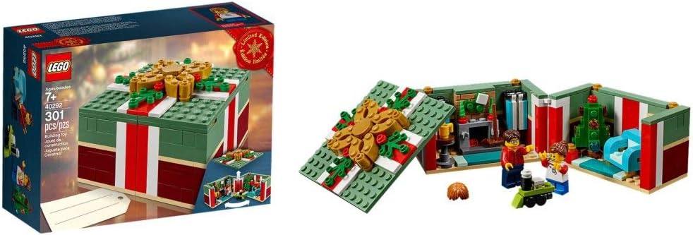 Small brick-built wrapped holiday present with ribbon