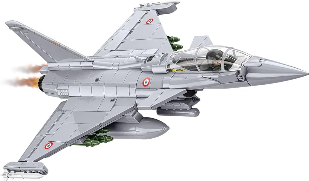 Built French multirole fighter jet brick model on a desk