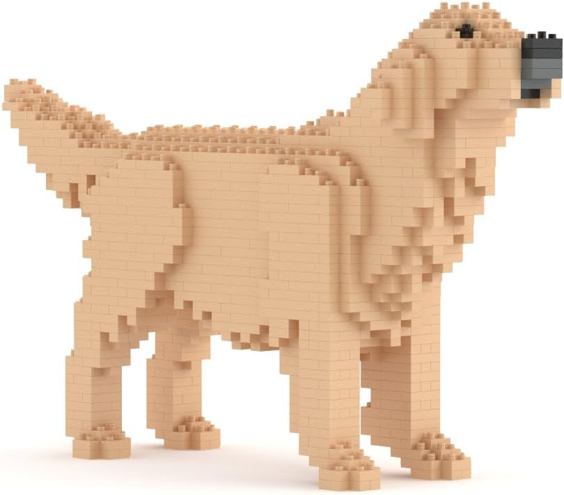 Brick sculpture of a golden retriever in light brown