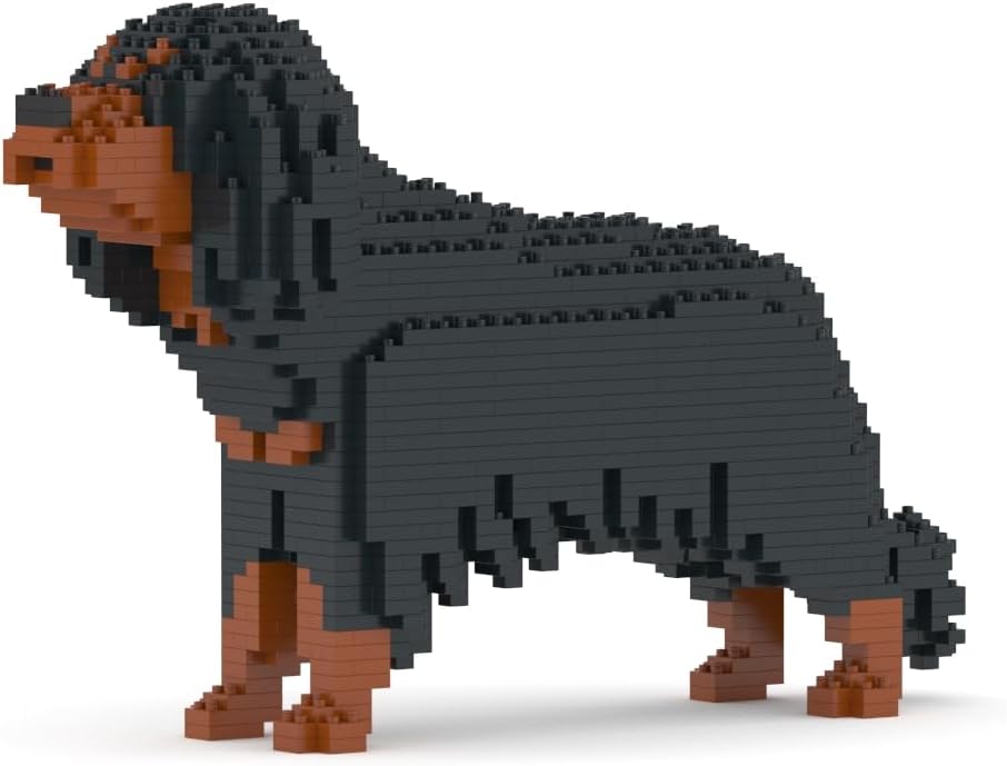 Brick-built Cavalier King Charles Spaniel sculpture sitting upright in brown and white – view 3