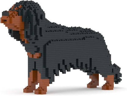 Brick-built Cavalier King Charles Spaniel sculpture sitting upright in brown and white – view 3