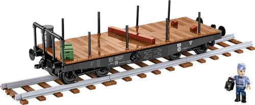 Brick-built WWII heavy railway flatcar on a short track