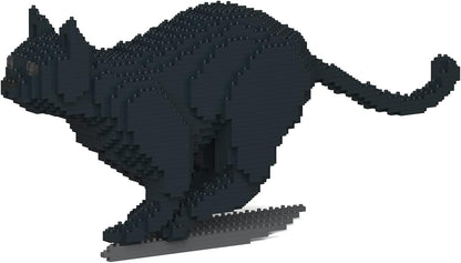 Brick-built orange tabby cat sculpture sitting upright – view 8