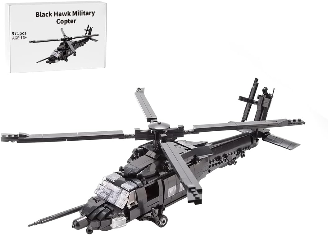 Military utility helicopter brick model with main rotor and refueling probe