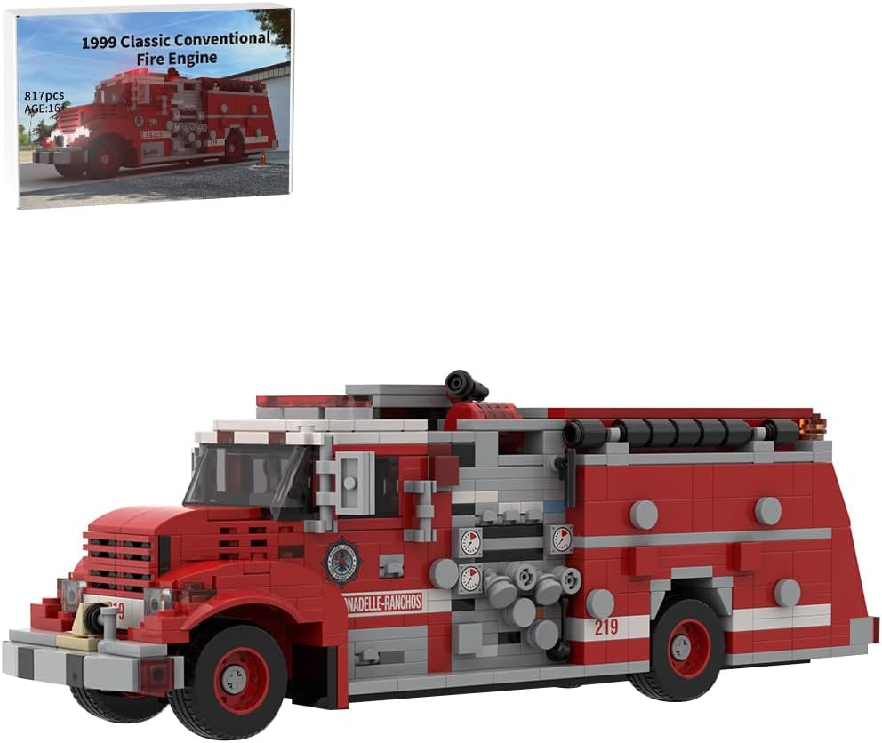 Yellow-green and white brick-built fire rescue truck with open hood – view 4