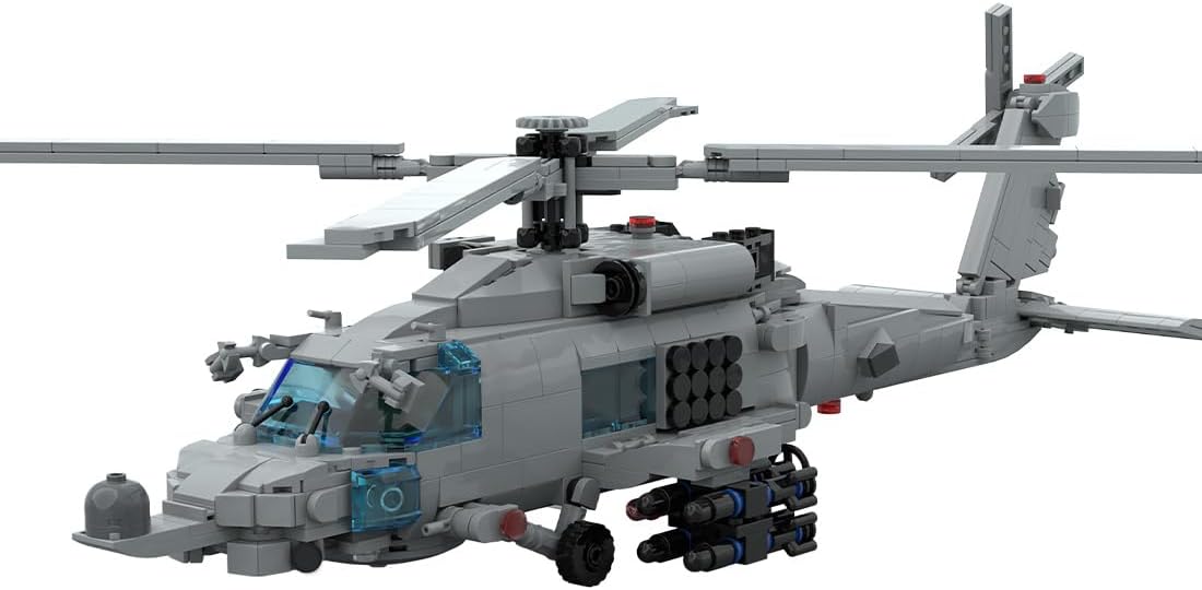 Military utility helicopter brick model with main rotor and refueling probe – view 4