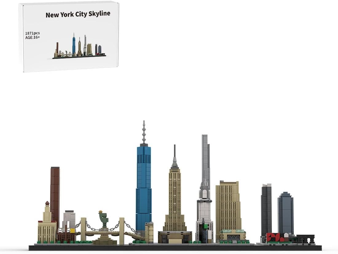 Brick-built Miami skyline architecture model with towers on a base – view 8