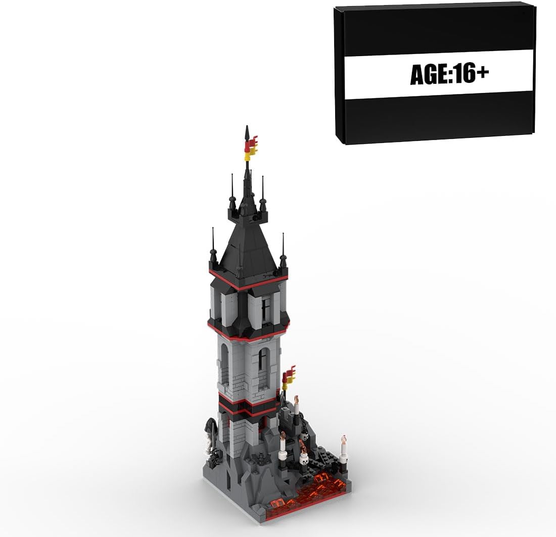 Brick-built medieval volcano outpost with armored knight on guard