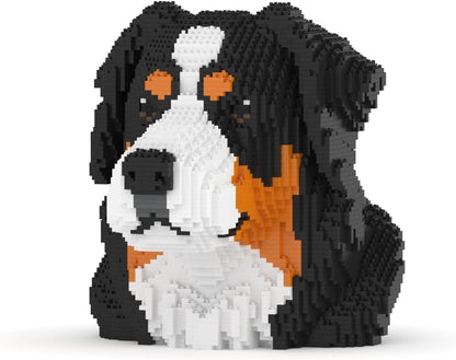 Gray and white brick-built schnauzer dog bust on a desk – view 2