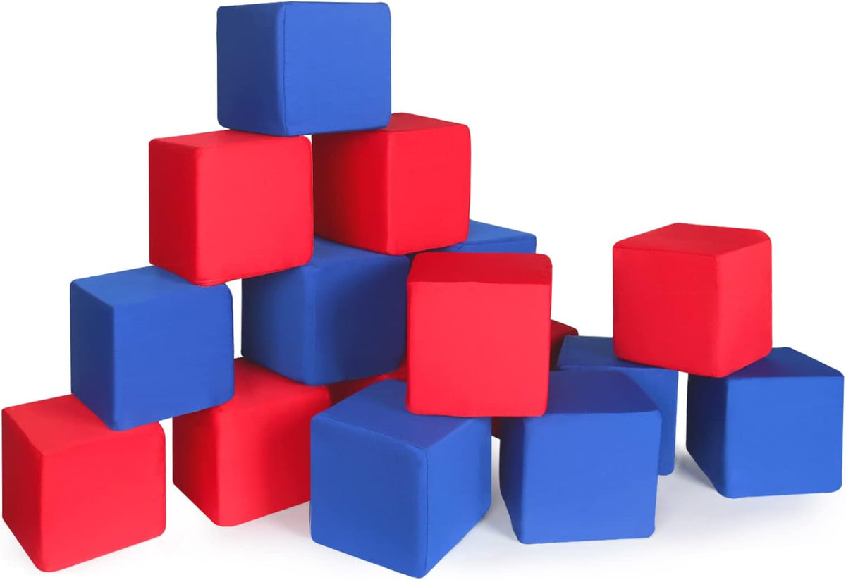 Stack of colorful 5.5-inch soft foam cubes with fabric covers – view 2