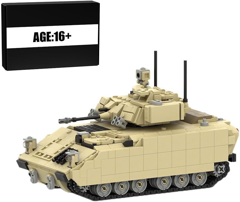 Tan brick-built American infantry fighting vehicle with turret and tracks