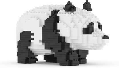 Brick-built black and white panda sculpture sitting upright