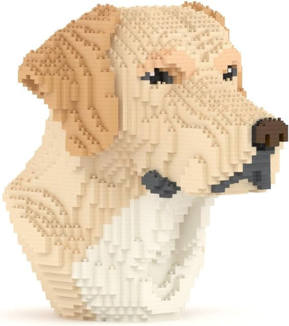Gray and white brick-built schnauzer dog bust on a desk – view 3