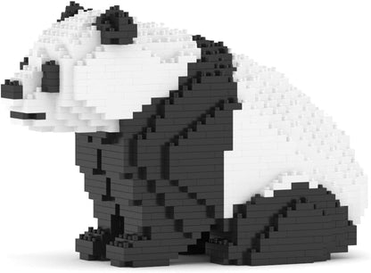 Brick-built black and white panda sculpture sitting upright – view 5