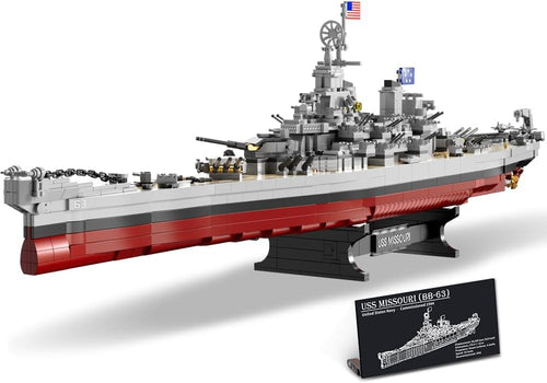 Long brick-built Iowa-class battleship on a wheeled base