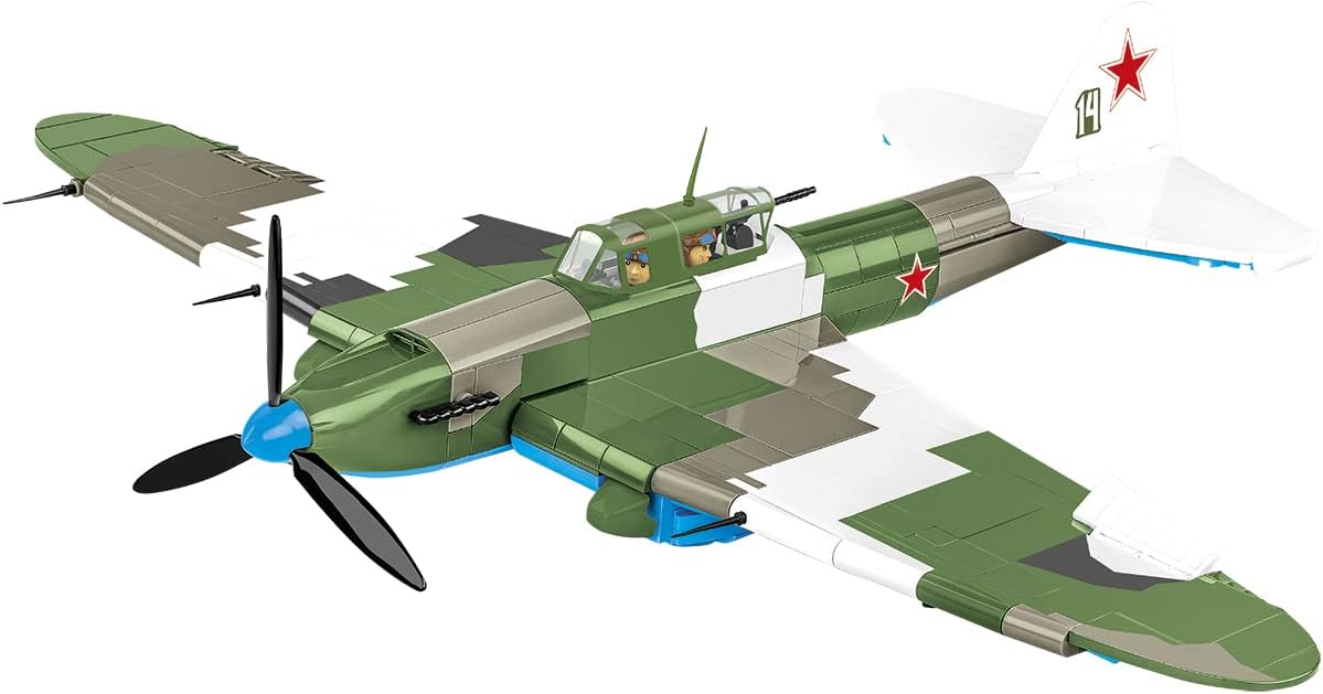 Brick-built camouflaged WWII ground-attack airplane