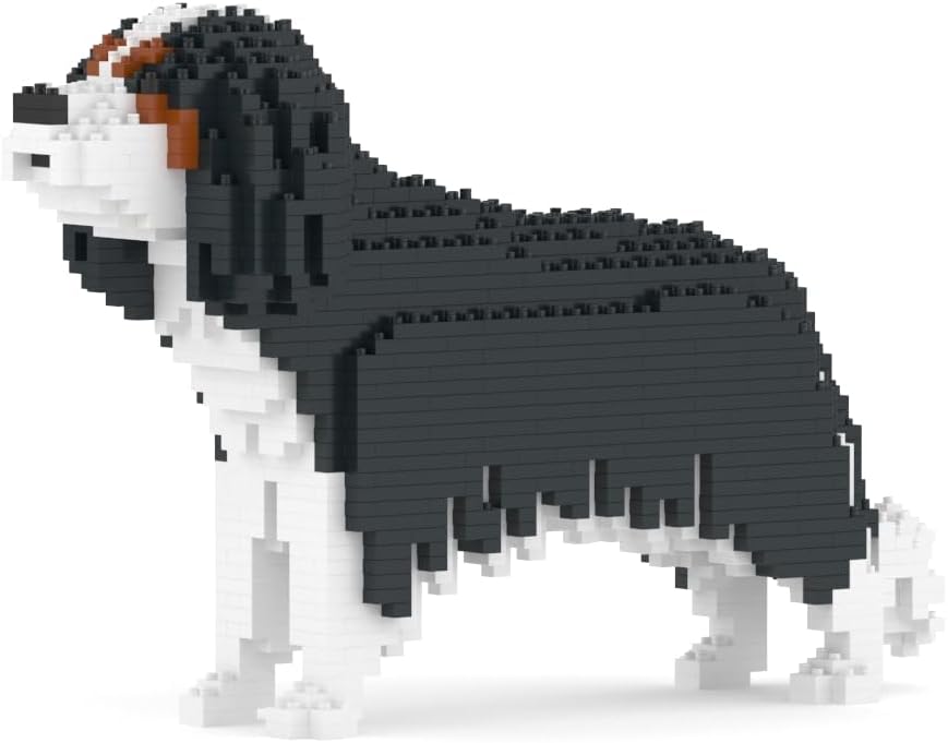 Brick-built Cavalier King Charles Spaniel sculpture sitting upright in brown and white – view 2
