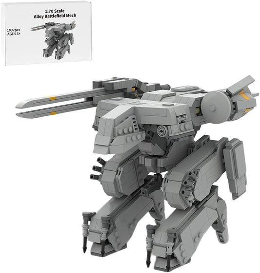 Brick-built futuristic combat mecha with armor plating, laser cannons and railguns