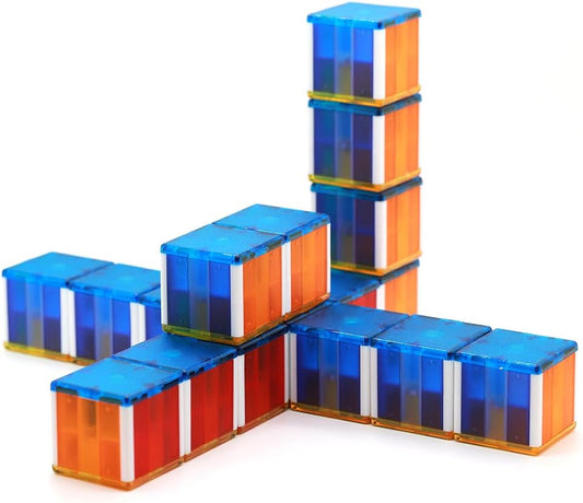 Semi-transparent colorful magnetic cubes stacked into a small tower